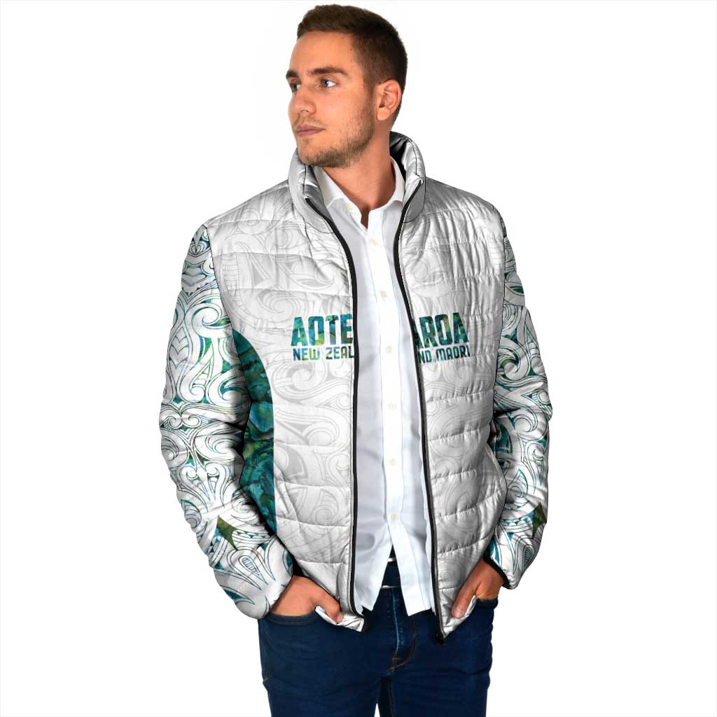 Custom New Zealand Aotearoa Padded Jacket Green Maori Paua Shell Indigenous LT9 - Polynesian Pride
