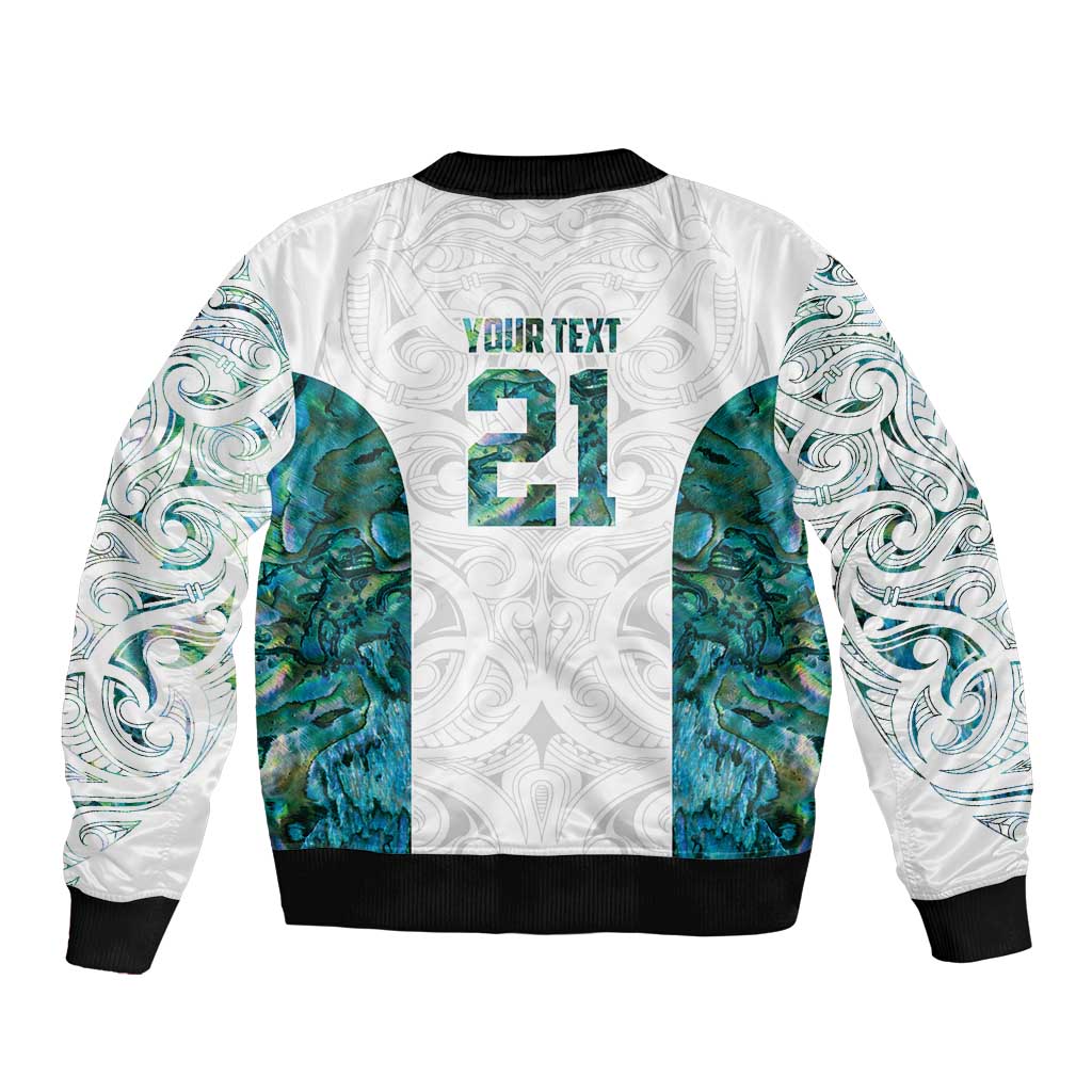 Custom New Zealand Aotearoa Sleeve Zip Bomber Jacket Green Maori Paua Shell Indigenous LT9 - Polynesian Pride