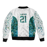Custom New Zealand Aotearoa Sleeve Zip Bomber Jacket Green Maori Paua Shell Indigenous LT9 - Polynesian Pride