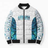 Custom New Zealand Aotearoa Bomber Puffer Jacket Maori Paua Shell Indigenous LT9 Unisex Blue - Polynesian Pride