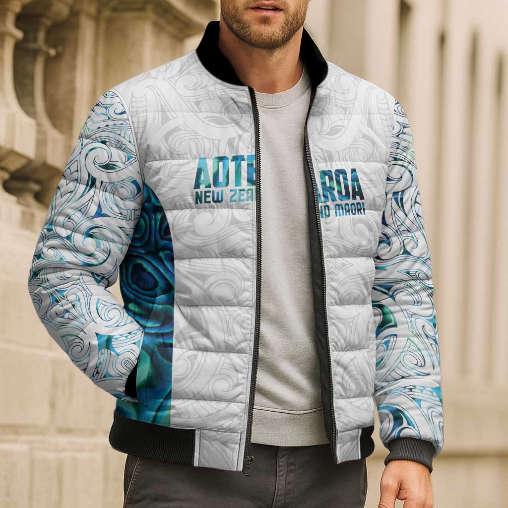Custom New Zealand Aotearoa Bomber Puffer Jacket Maori Paua Shell Indigenous LT9 - Polynesian Pride