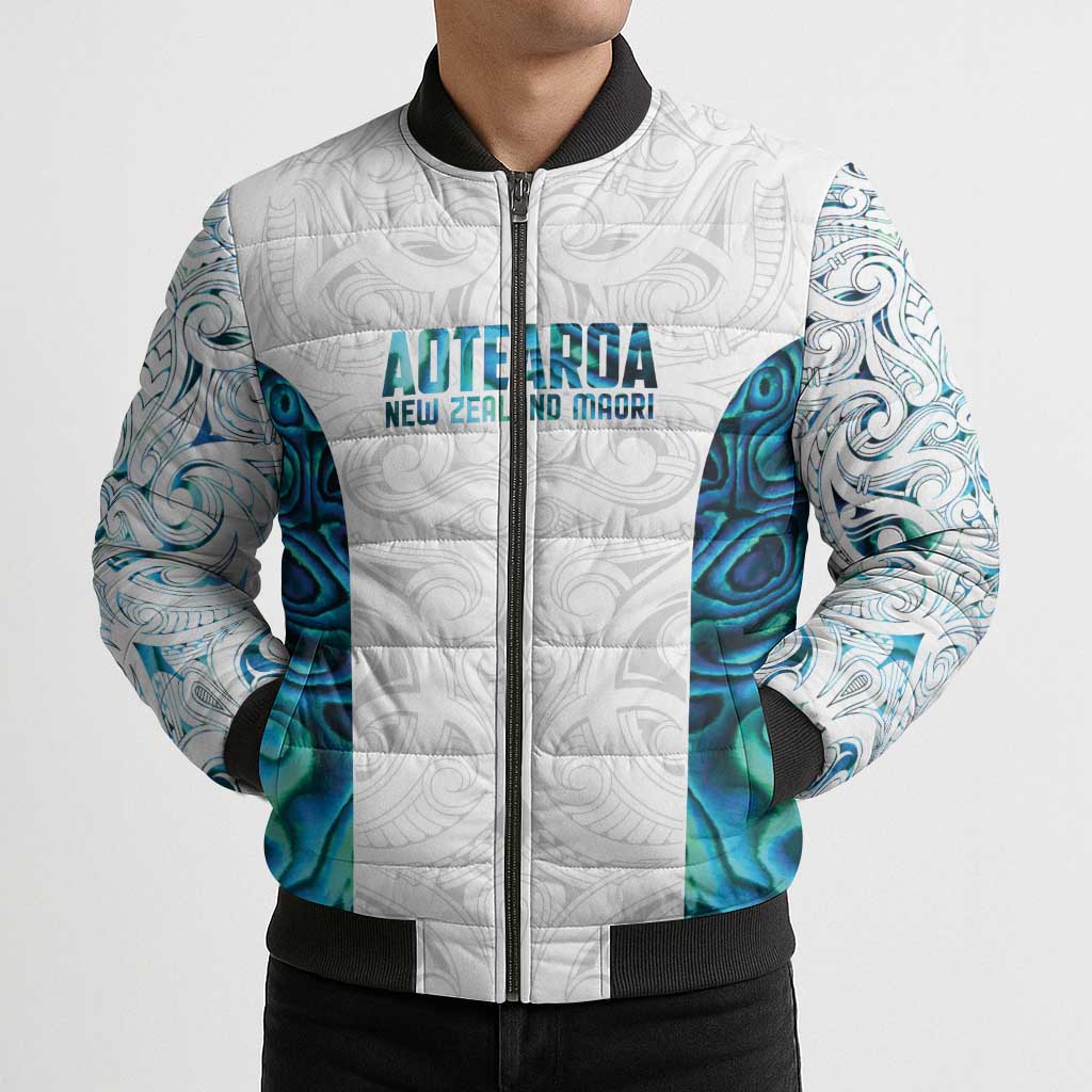 Custom New Zealand Aotearoa Bomber Puffer Jacket Maori Paua Shell Indigenous LT9 - Polynesian Pride