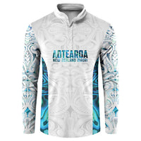 Custom New Zealand Aotearoa Button Sweatshirt Maori Paua Shell Indigenous LT9 Blue - Polynesian Pride