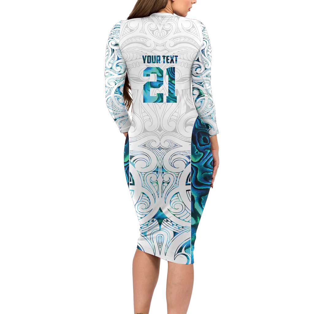 Custom New Zealand Aotearoa Long Sleeve Bodycon Dress Maori Paua Shell Indigenous LT9 - Polynesian Pride