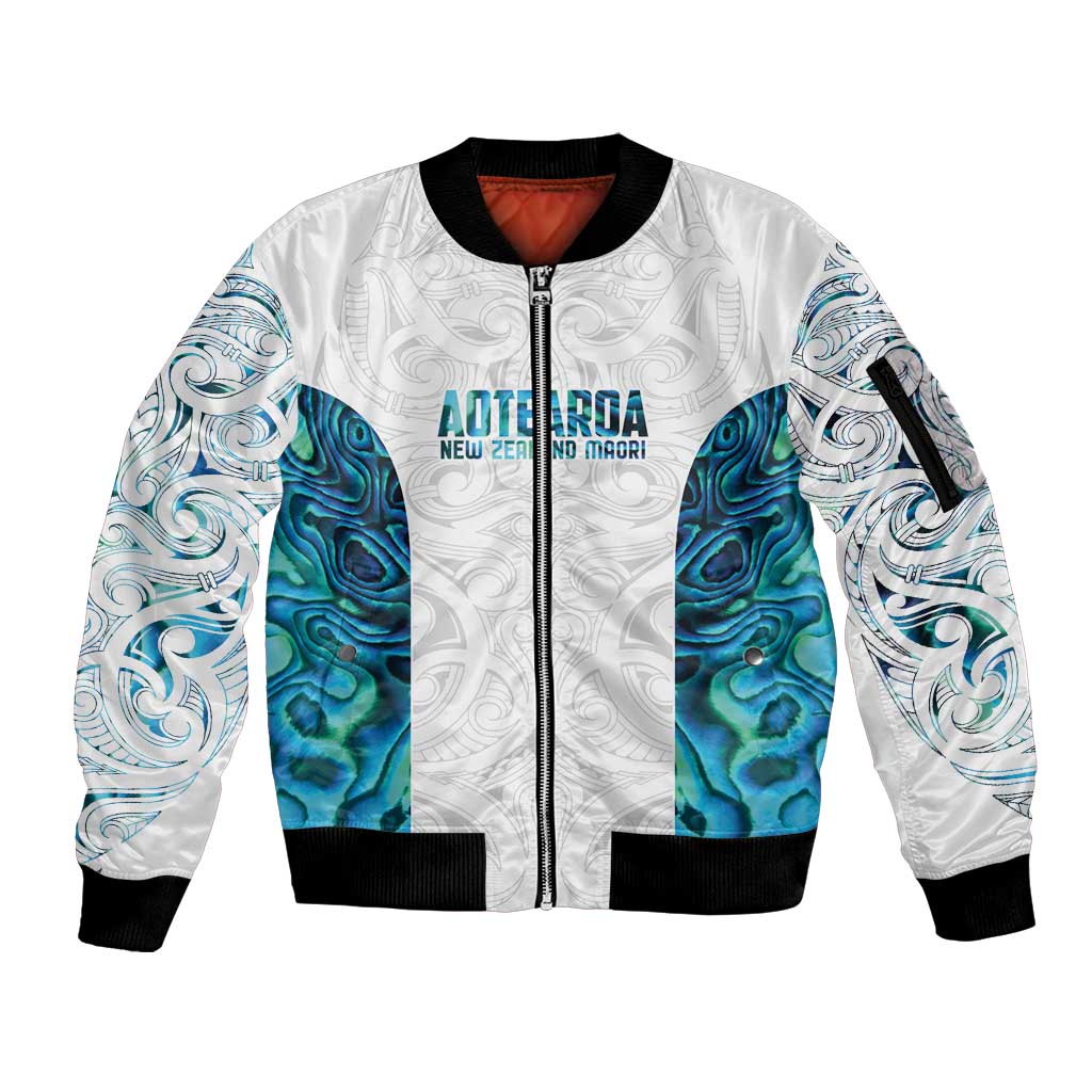 Custom New Zealand Aotearoa Sleeve Zip Bomber Jacket Maori Paua Shell Indigenous LT9 Unisex Blue - Polynesian Pride