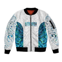 Custom New Zealand Aotearoa Sleeve Zip Bomber Jacket Maori Paua Shell Indigenous LT9 Unisex Blue - Polynesian Pride