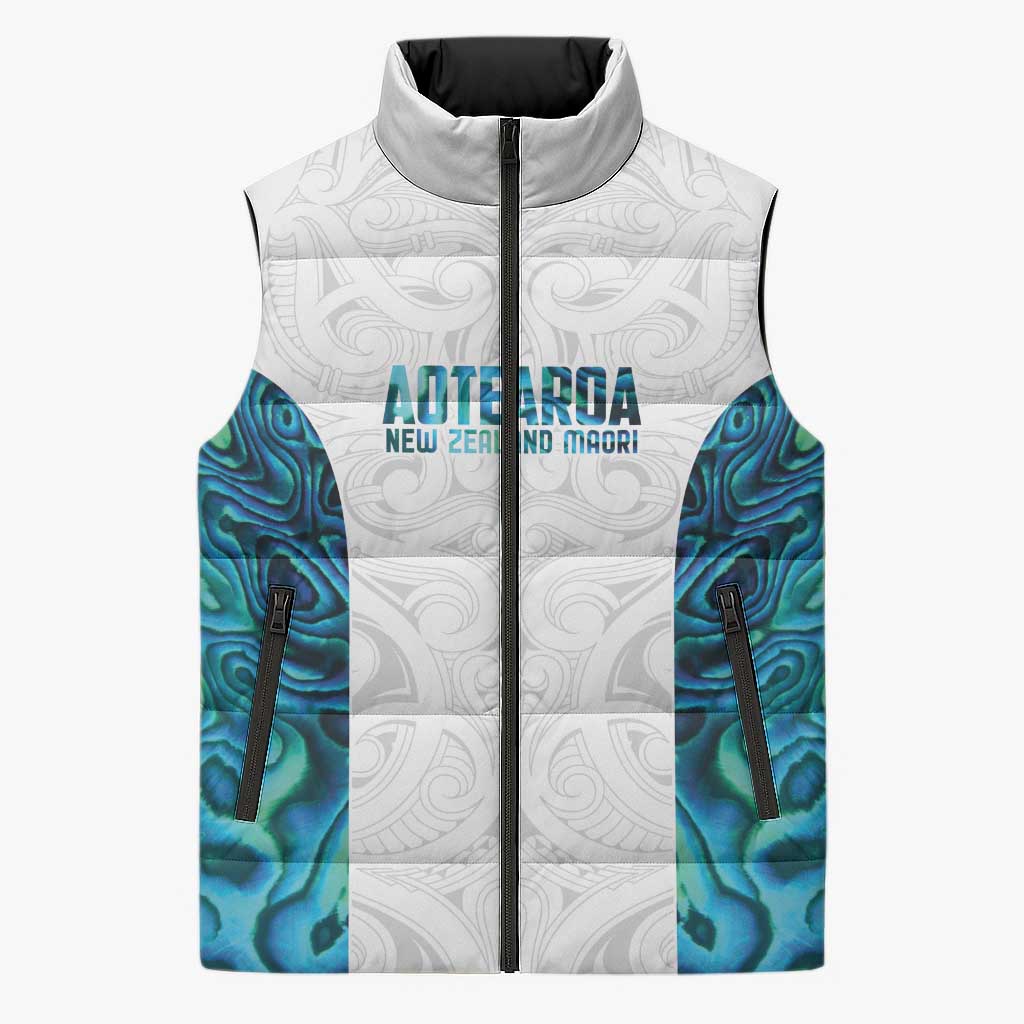 Custom New Zealand Aotearoa Sleeveless Puffer Jacket Maori Paua Shell Indigenous LT9 Unisex Blue - Polynesian Pride