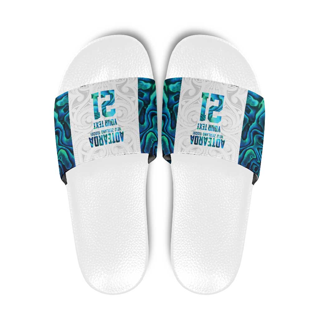 Custom New Zealand Aotearoa Slide Sandals Maori Paua Shell Indigenous LT9 Blue - Polynesian Pride
