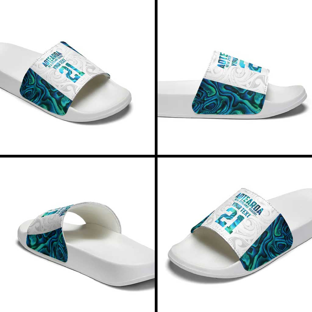 Custom New Zealand Aotearoa Slide Sandals Maori Paua Shell Indigenous LT9 - Polynesian Pride