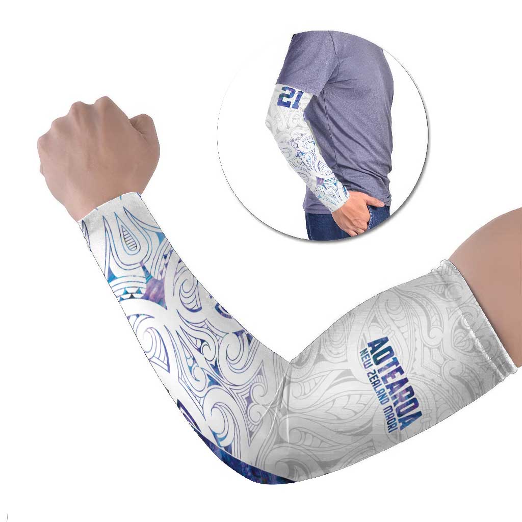 Custom New Zealand Aotearoa Arm Sleeves Purple Maori Paua Shell Indigenous LT9 Set of 2 Purple - Polynesian Pride