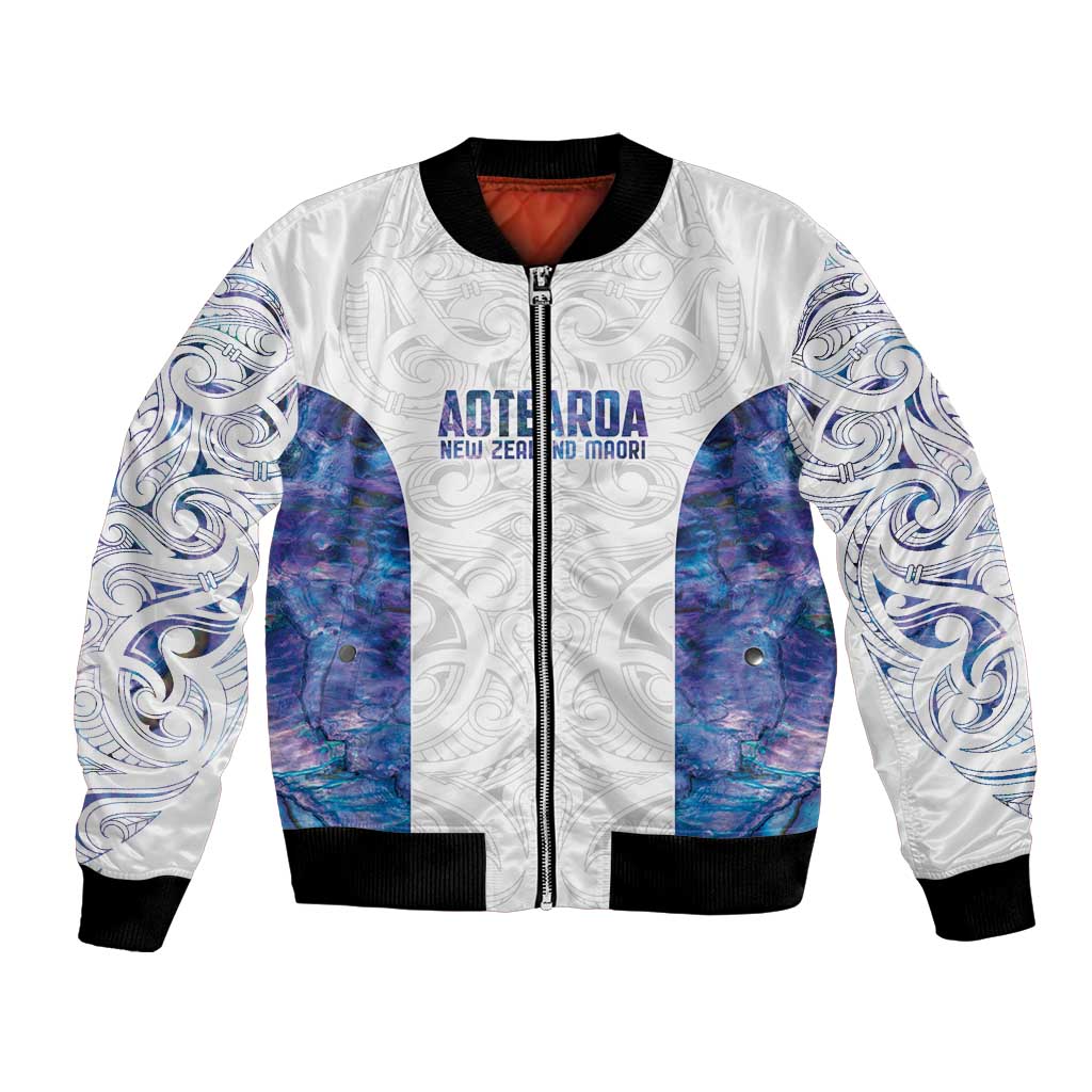 Custom New Zealand Aotearoa Bomber Jacket Purple Maori Paua Shell Indigenous LT9 Unisex Purple - Polynesian Pride