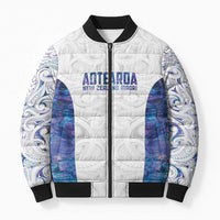 Custom New Zealand Aotearoa Bomber Puffer Jacket Purple Maori Paua Shell Indigenous LT9 Unisex Purple - Polynesian Pride