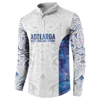 Custom New Zealand Aotearoa Button Sweatshirt Purple Maori Paua Shell Indigenous LT9 - Polynesian Pride