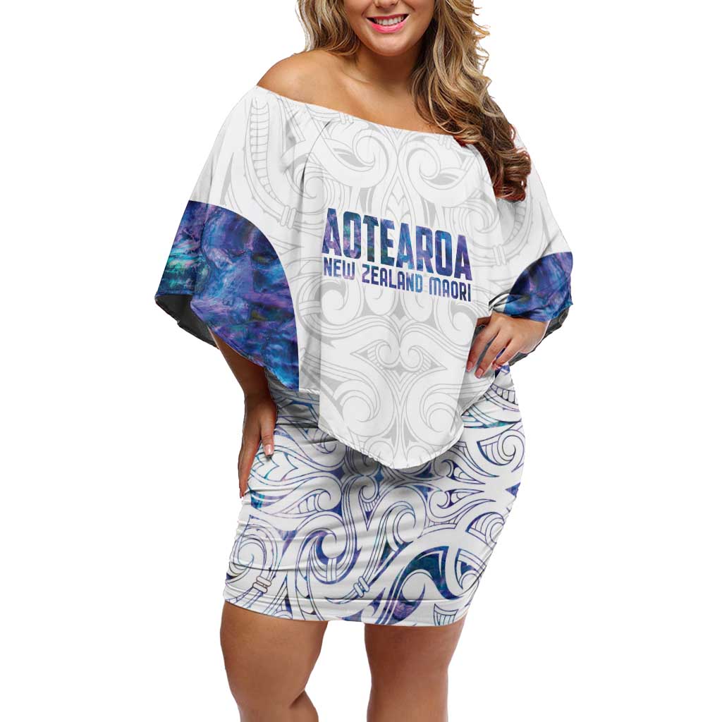 Custom New Zealand Aotearoa Off Shoulder Short Dress Purple Maori Paua Shell Indigenous LT9 Women Purple - Polynesian Pride