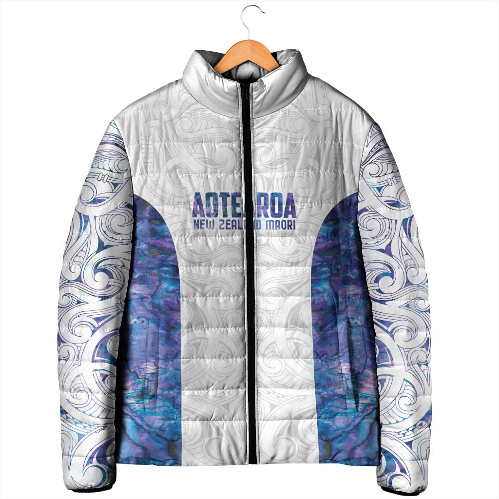 Custom New Zealand Aotearoa Padded Jacket Purple Maori Paua Shell Indigenous LT9 - Polynesian Pride