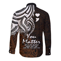 Your Matter Suicide Prevention Long Sleeve Button Shirt Gold Polynesian Tribal LT9 - Polynesian Pride