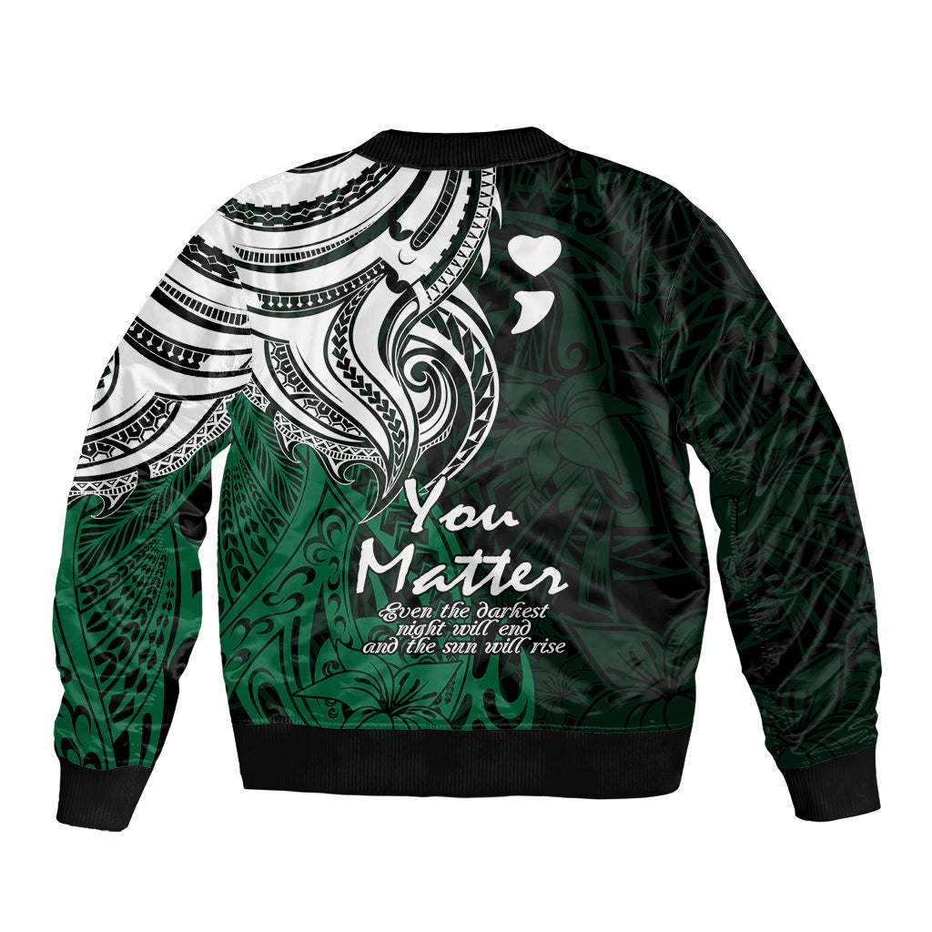 Your Matter Suicide Prevention Bomber Jacket Green Polynesian Tribal LT9 - Polynesian Pride