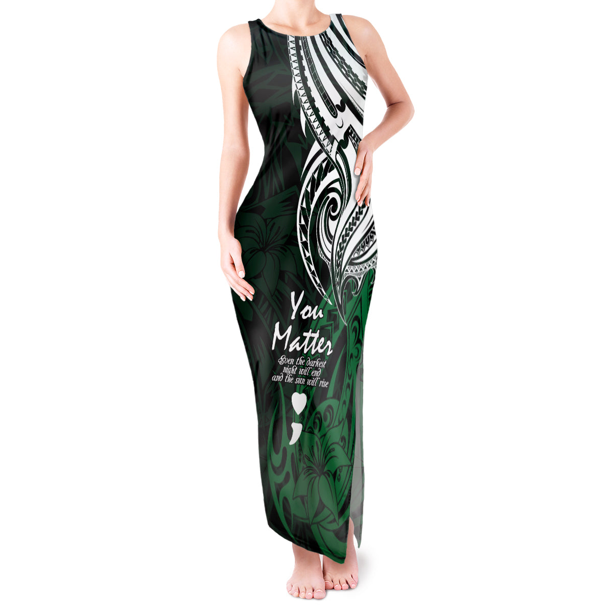 Your Matter Suicide Prevention Tank Maxi Dress Green Polynesian Tribal LT9 Women Green - Polynesian Pride