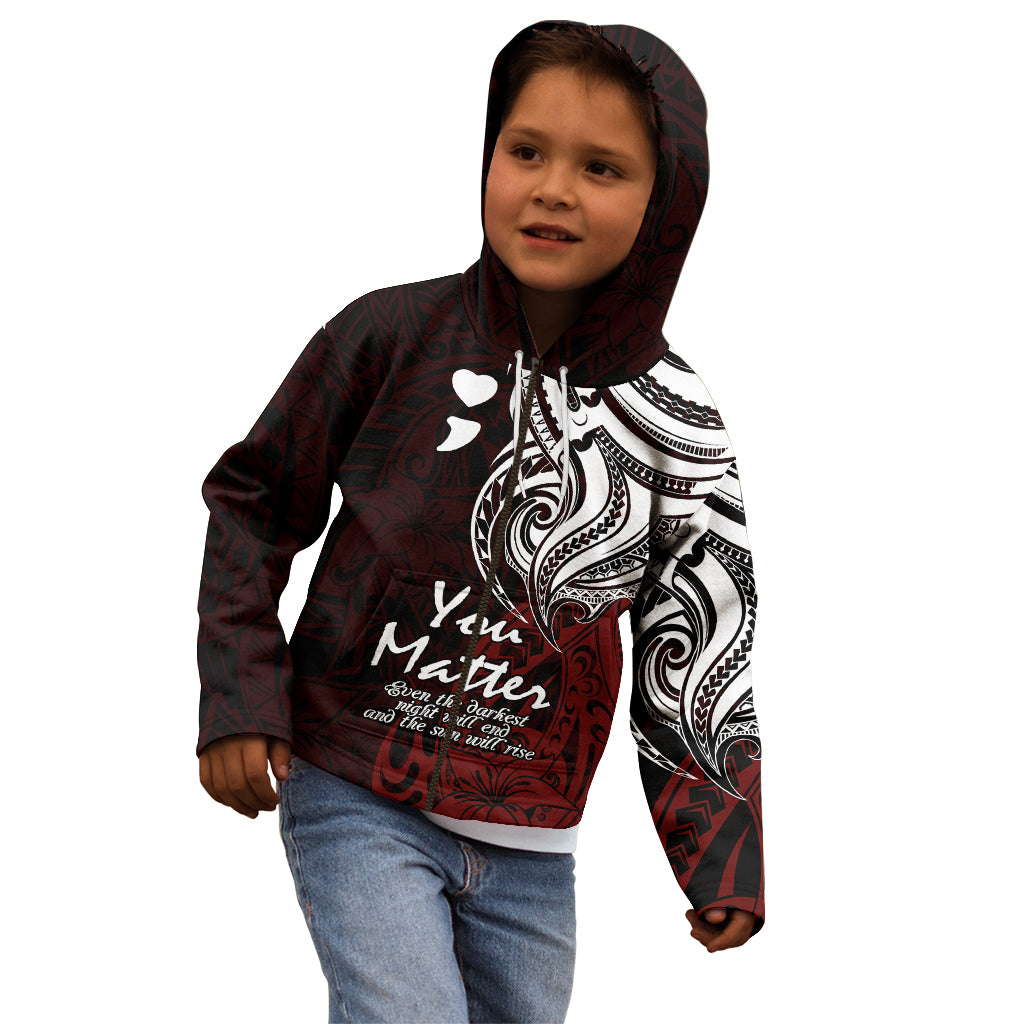 Your Matter Suicide Prevention Kid Hoodie Red Polynesian Tribal LT9 - Polynesian Pride
