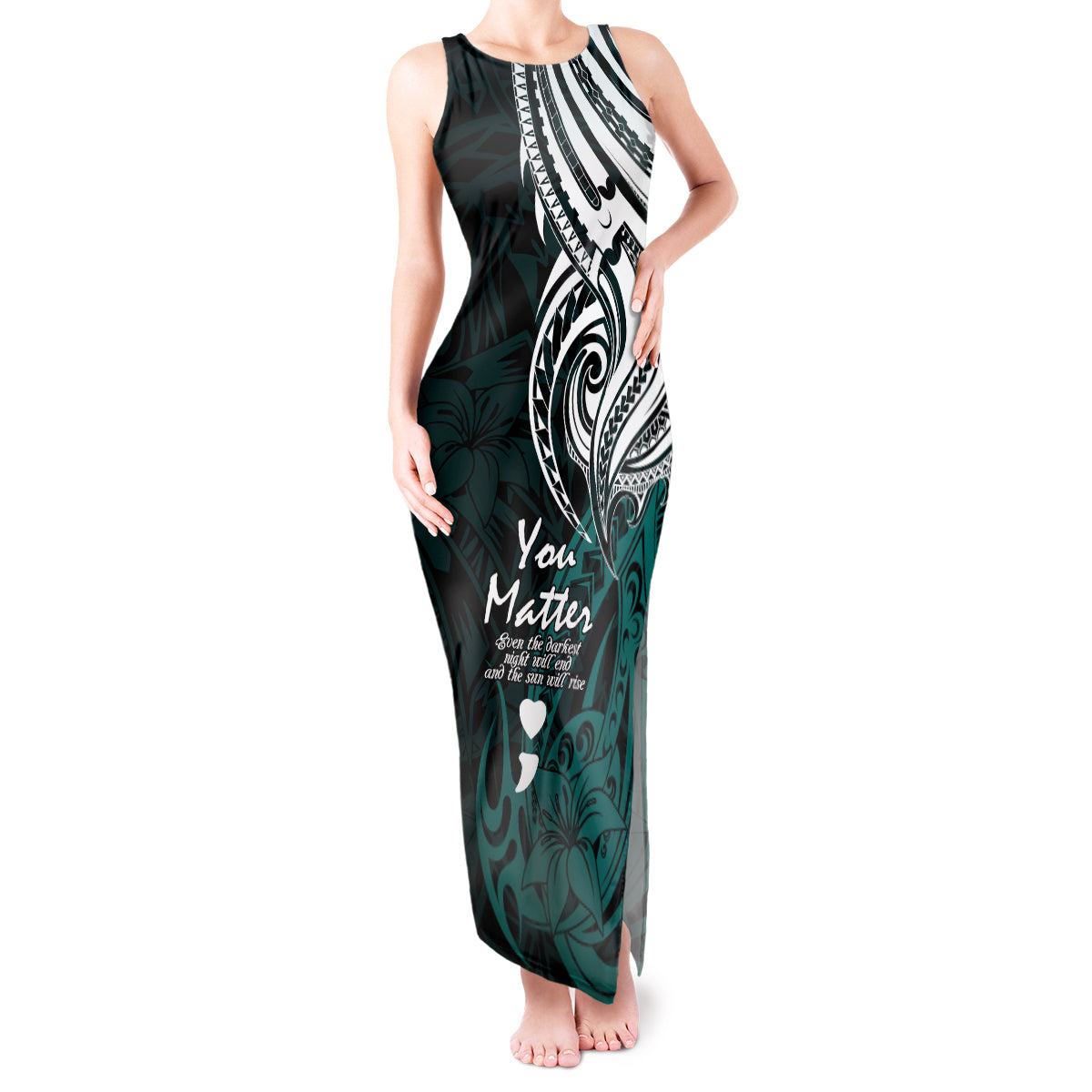 Your Matter Suicide Prevention Tank Maxi Dress Turqoise Polynesian Tribal LT9 Women Turquoise - Polynesian Pride