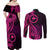 Papua New Guinea Island Couples Matching Off Shoulder Maxi Dress and Long Sleeve Button Shirts Bird of Paradise with Pink Polynesian Tribal LT9 - Polynesian Pride
