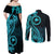 Papua New Guinea Island Couples Matching Off Shoulder Maxi Dress and Long Sleeve Button Shirts Bird of Paradise with Aqua Polynesian Tribal LT9 - Polynesian Pride