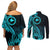 Papua New Guinea Island Couples Matching Off Shoulder Short Dress and Long Sleeve Button Shirts Bird of Paradise with Aqua Polynesian Tribal LT9 - Polynesian Pride