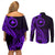 Papua New Guinea Island Couples Matching Off Shoulder Short Dress and Long Sleeve Button Shirts Bird of Paradise with Purple Polynesian Tribal LT9 - Polynesian Pride