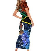 Tafea Day Short Sleeve Bodycon Dress Vanuatu Sand Drawing With Polynesian Pattern LT9 - Polynesian Pride