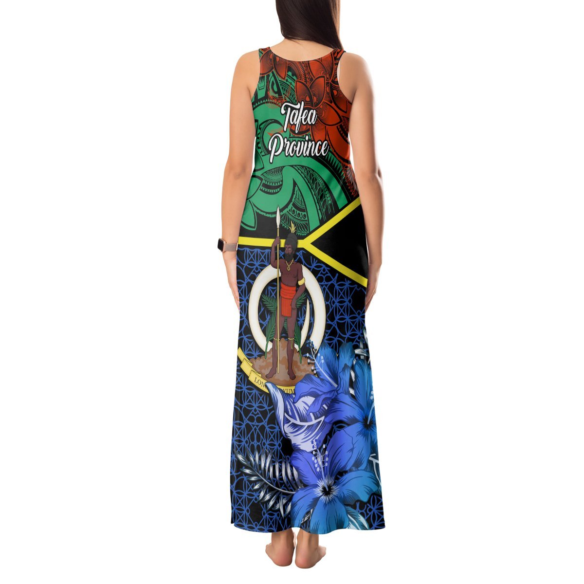 Tafea Day Tank Maxi Dress Vanuatu Sand Drawing With Polynesian Pattern LT9 - Polynesian Pride