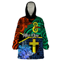Tafea Day Wearable Blanket Hoodie Vanuatu Sand Drawing With Polynesian Pattern LT9 One Size Blue - Polynesian Pride