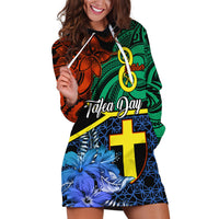 Personalised Tafea Day Hoodie Dress Vanuatu Sand Drawing With Polynesian Pattern LT9 Blue - Polynesian Pride