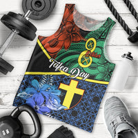 Personalised Tafea Day Men Tank Top Vanuatu Sand Drawing With Polynesian Pattern LT9 Blue - Polynesian Pride