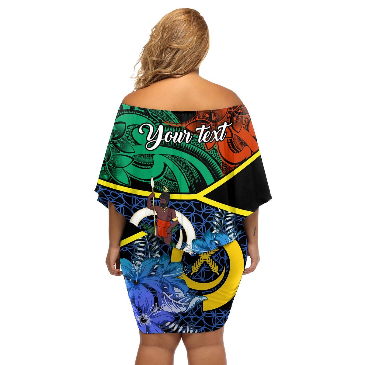 Personalised Tafea Day Off Shoulder Short Dress Vanuatu Sand Drawing With Polynesian Pattern LT9 - Polynesian Pride