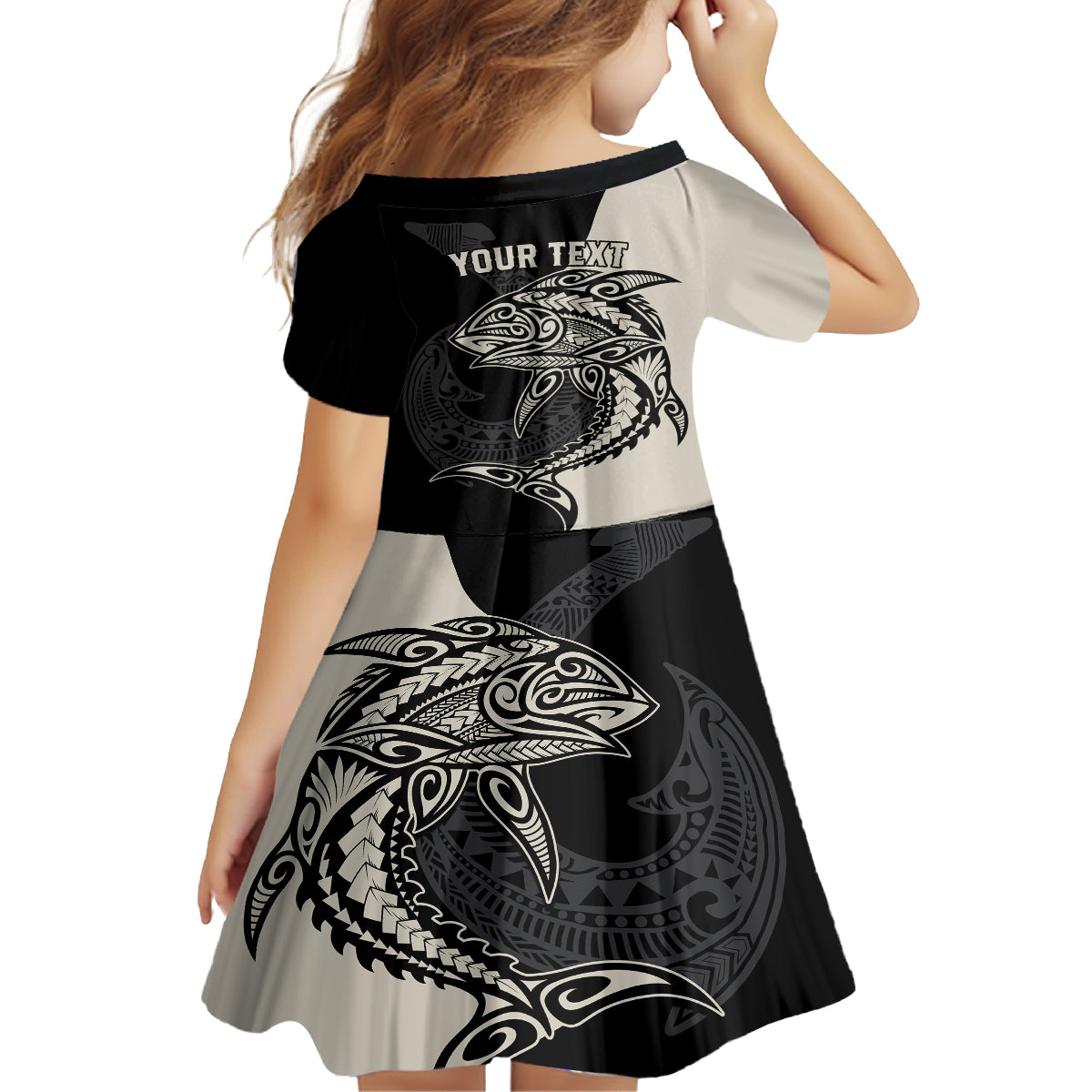 Personalised Polynesia Fishing Kid Short Sleeve Dress With Maori Hei Matau Fish Hook Gold Art LT9 - Polynesian Pride
