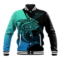 Personalised Polynesia Fishing Baseball Jacket With Maori Hei Matau Fish Hook Turquoise Art LT9 Unisex Turquoise - Polynesian Pride
