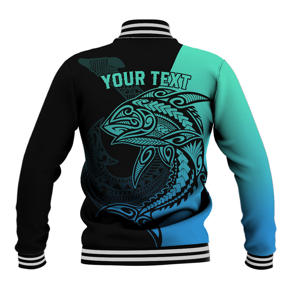 Personalised Polynesia Fishing Baseball Jacket With Maori Hei Matau Fish Hook Turquoise Art LT9 - Polynesian Pride