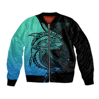 Personalised Polynesia Fishing Bomber Jacket With Maori Hei Matau Fish Hook Turquoise Art LT9 Unisex Turquoise - Polynesian Pride