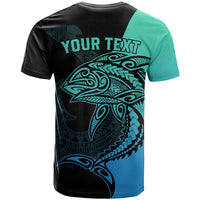 Personalised Polynesia Fishing T Shirt With Maori Hei Matau Fish Hook Turquoise Art LT9 - Polynesian Pride