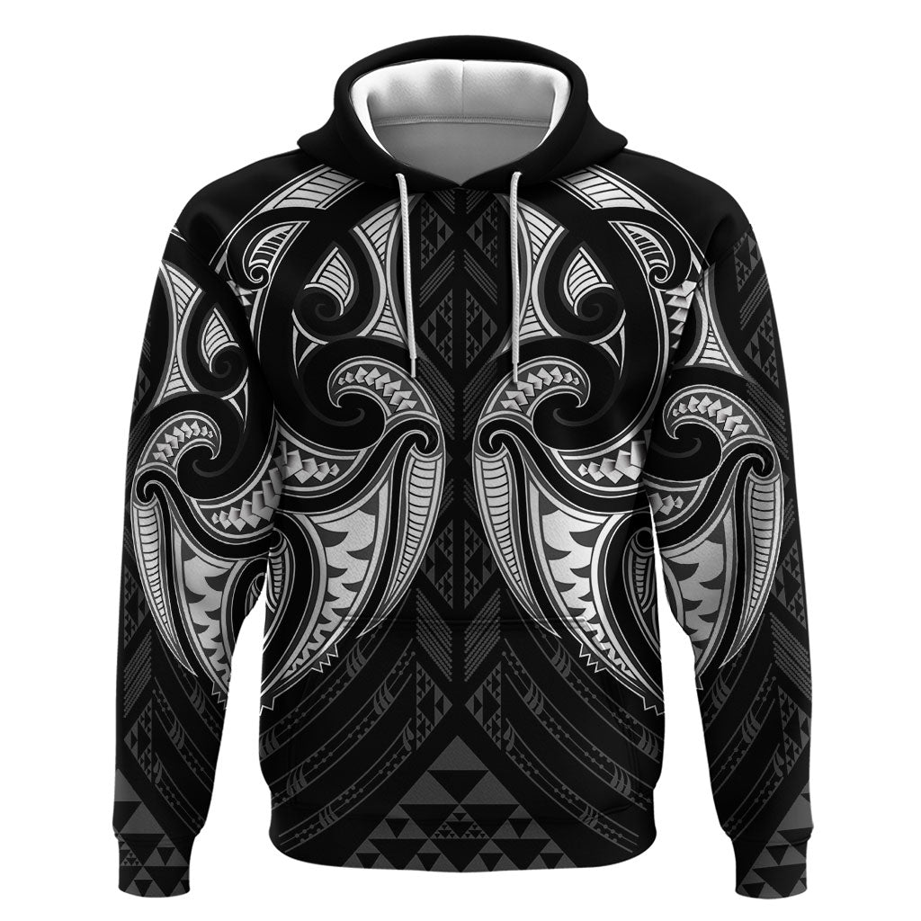 Maori Rugby Custom Ngaru Mangopare Hoodie Black Whetu Niho Taniwha Motif LT9 Pullover Hoodie Black - Polynesian Pride