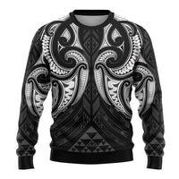 Maori Rugby Custom Ngaru Mangopare Ugly Christmas Sweater Black Whetu Niho Taniwha Motif LT9 - Polynesian Pride