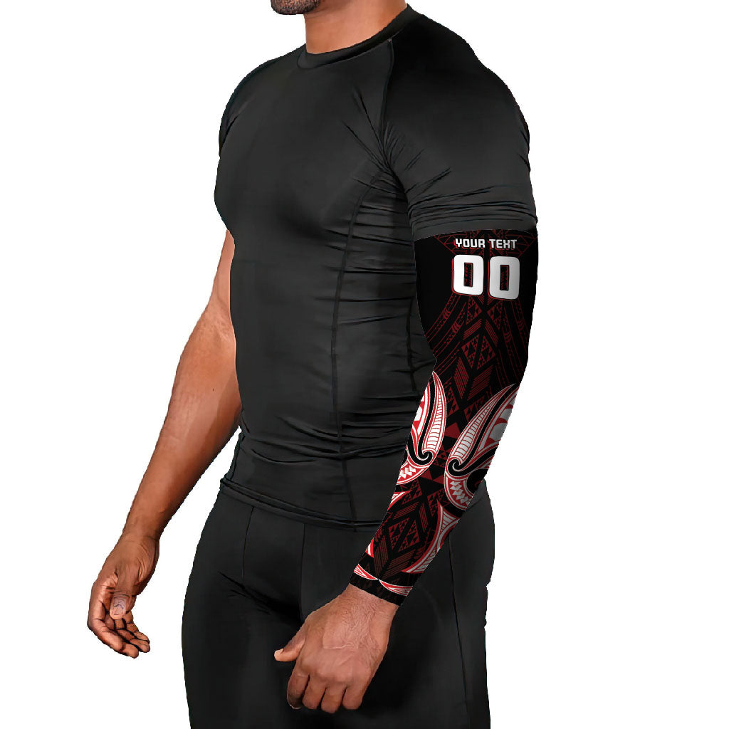 Maori Rugby Custom Ngaru Mangopare Arm Sleeves Black Red Whetu Niho Taniwha Motif LT9 - Polynesian Pride