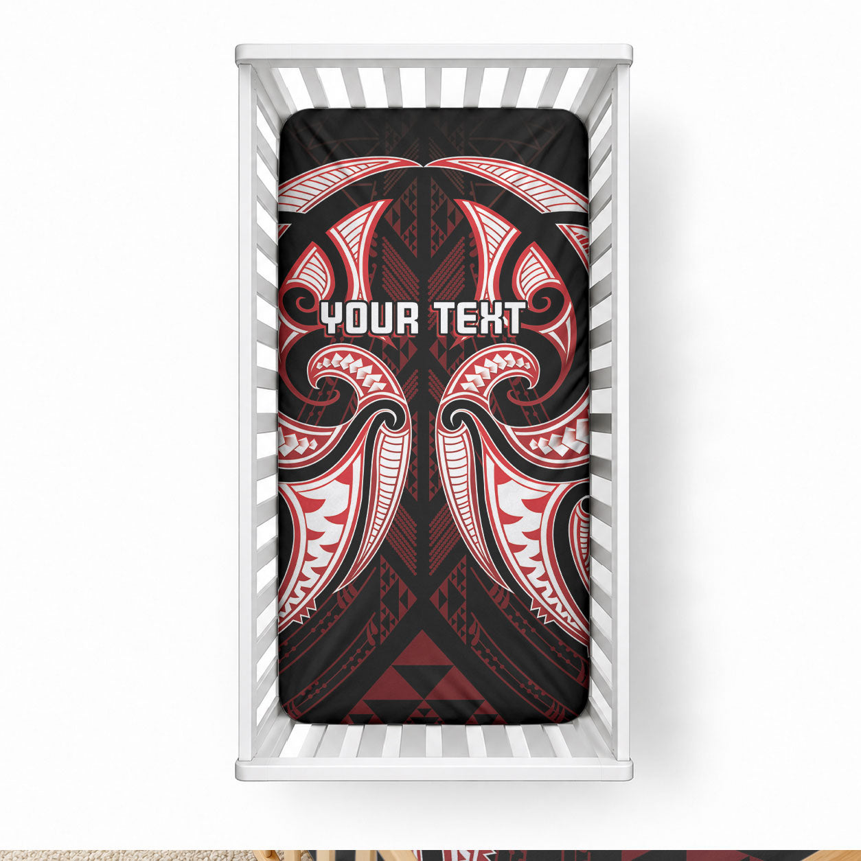 Maori Rugby Custom Ngaru Mangopare Baby Bed Cover Black Red Whetu Niho Taniwha Motif LT9 28 × 52 in Red - Polynesian Pride