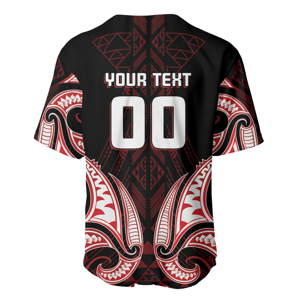 Maori Rugby Custom Ngaru Mangopare Baseball Jersey Black Red Whetu Niho Taniwha Motif LT9 - Polynesian Pride