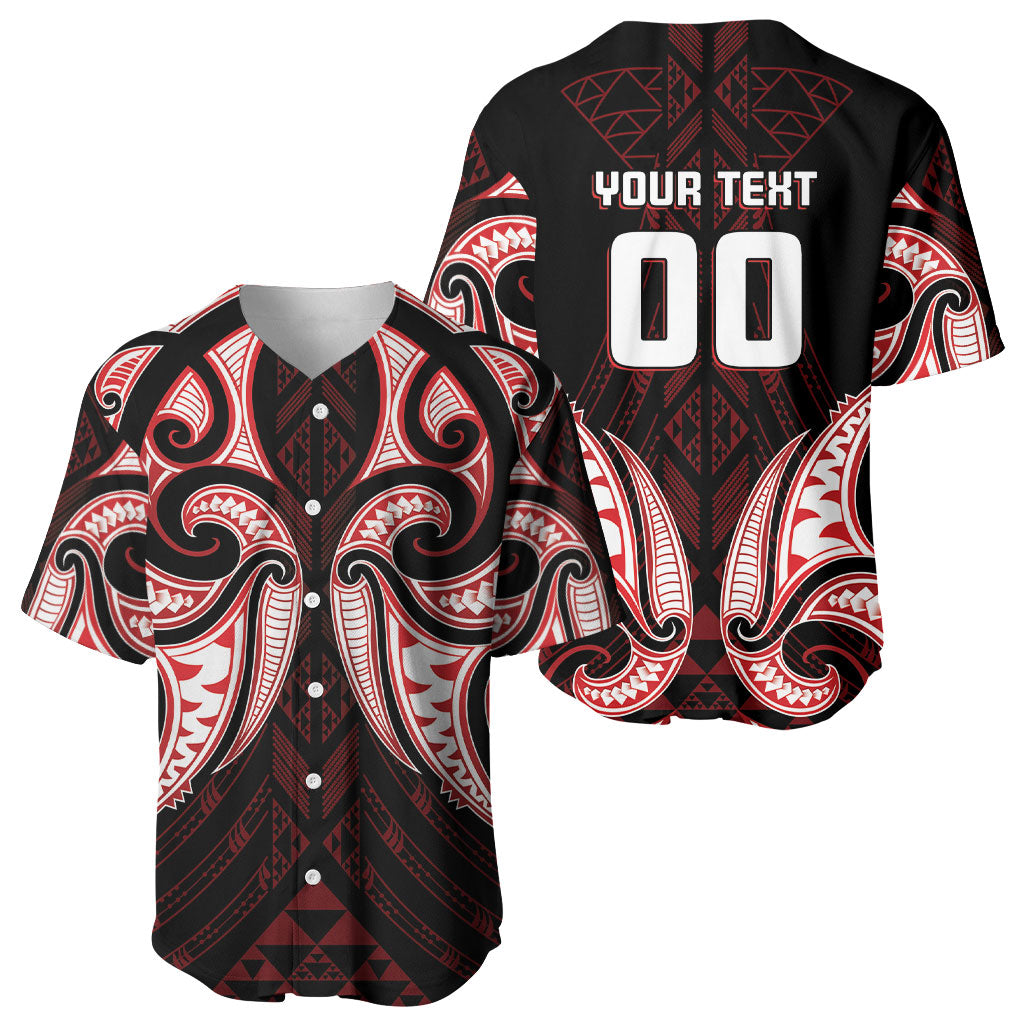 Maori Rugby Custom Ngaru Mangopare Baseball Jersey Black Red Whetu Niho Taniwha Motif LT9 - Polynesian Pride