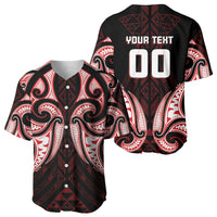 Maori Rugby Custom Ngaru Mangopare Baseball Jersey Black Red Whetu Niho Taniwha Motif LT9 - Polynesian Pride