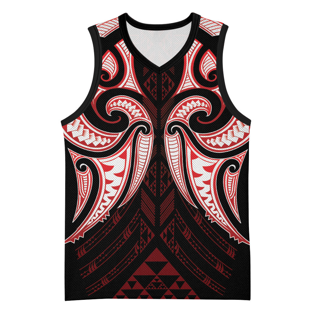 Maori Rugby Custom Ngaru Mangopare Basketball Jersey Black Red Whetu Niho Taniwha Motif LT9 Unisex Red - Polynesian Pride