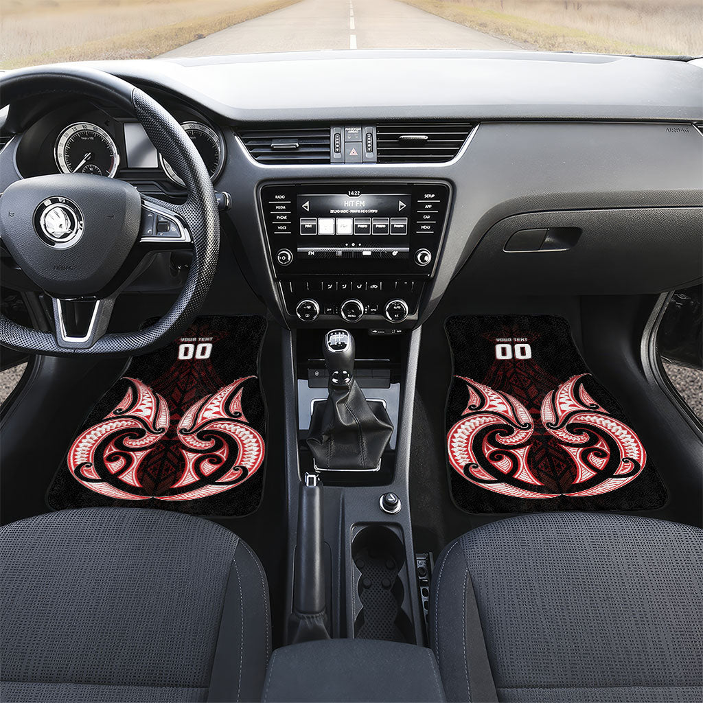 Maori Rugby Custom Ngaru Mangopare Car Mats Black Red Whetu Niho Taniwha Motif LT9 Set 2pcs - Front Red - Polynesian Pride