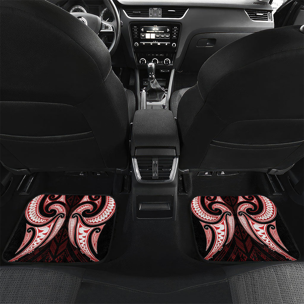Maori Rugby Custom Ngaru Mangopare Car Mats Black Red Whetu Niho Taniwha Motif LT9 Set 2pcs - Back Red - Polynesian Pride