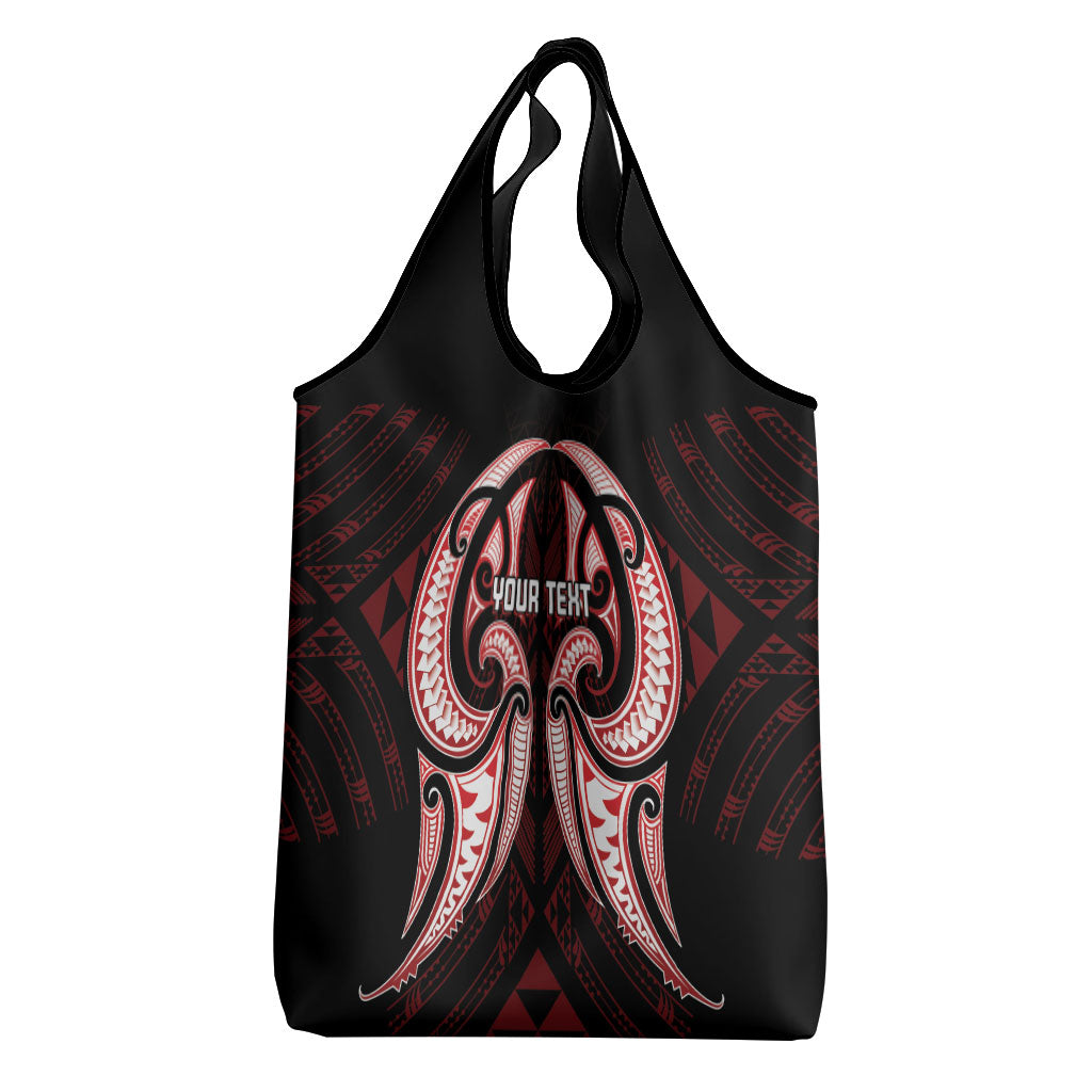 Maori Rugby Custom Ngaru Mangopare Grocery Bag Black Red Whetu Niho Taniwha Motif LT9 - Polynesian Pride